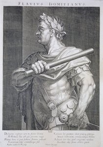 Flavio Domiziano (AD 51 - AD 96) Imperatore di Roma 81-96 AD inciso da Aegidius Sadeler (1570-1629) da Tiziano Vecelli